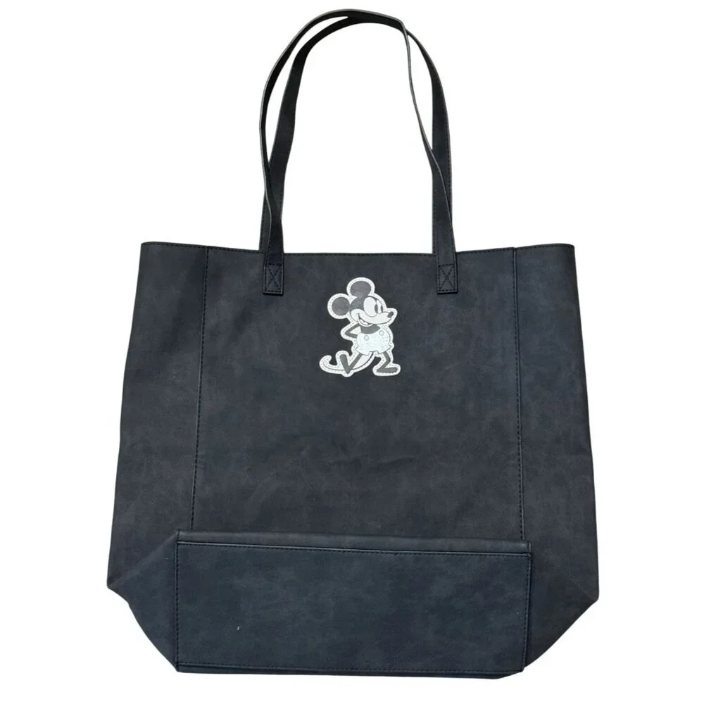 Disney Store Mickey Mouse Greyscale Tote Bag Shoulder Bag Summer Faux Suede - Picture 11 of 11